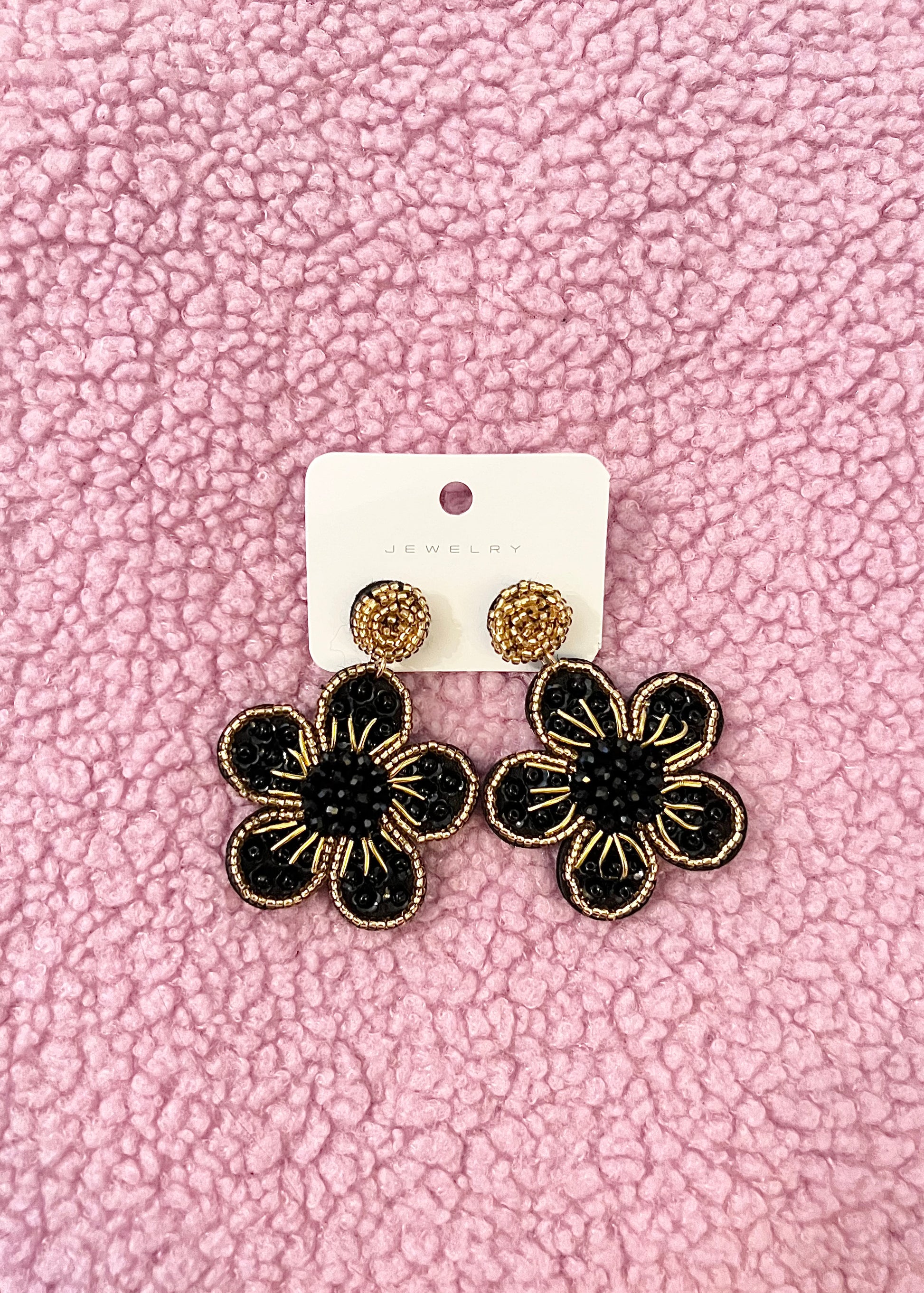Black Flower Beaded Earrings