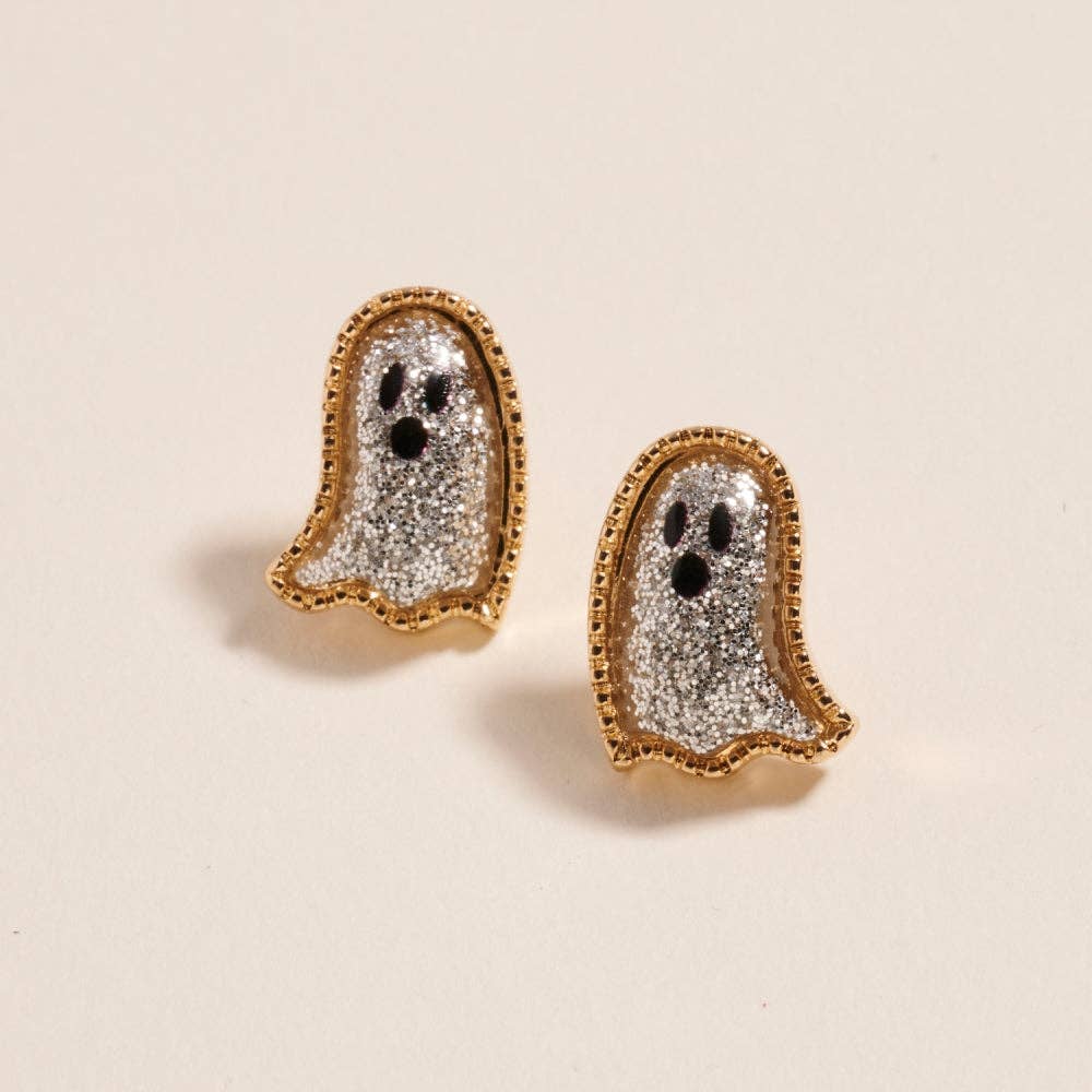 Sparkly Glitter Ghost Halloween Stud Earrings