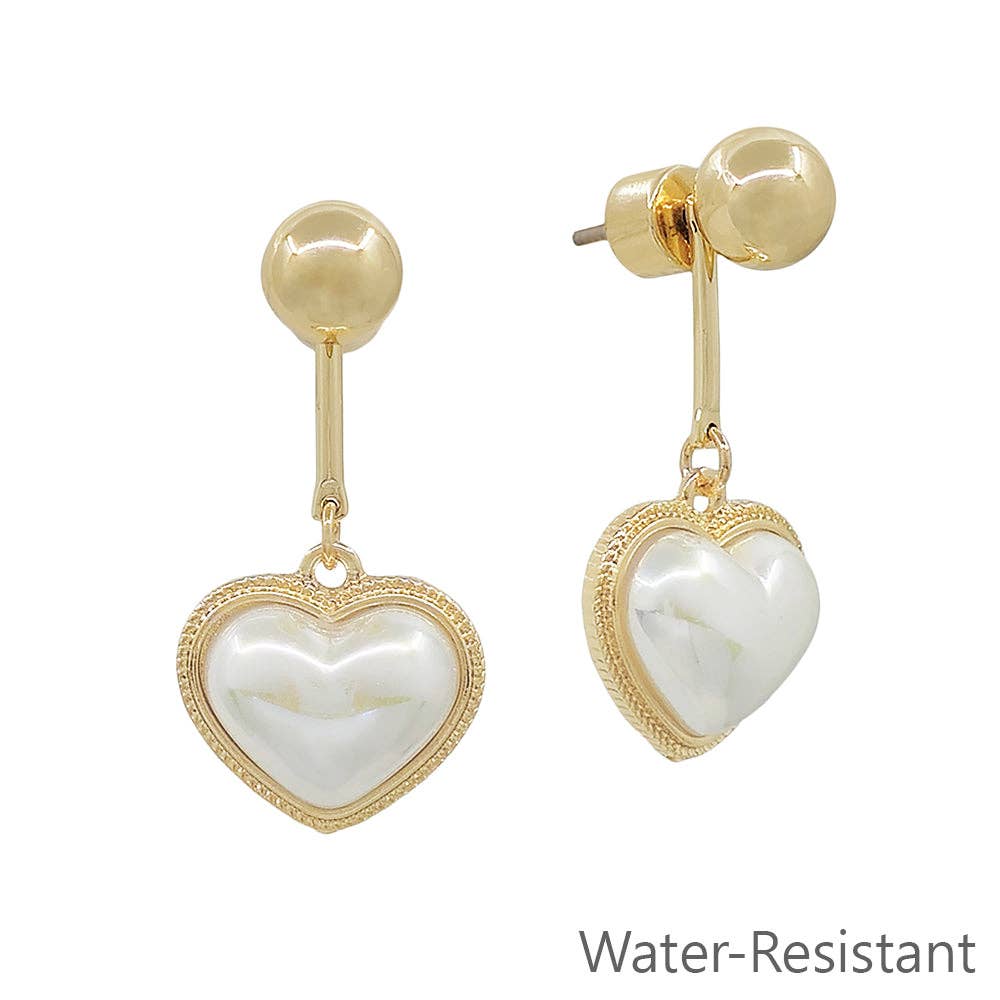 Gold Pearl Heart Drop Earrings