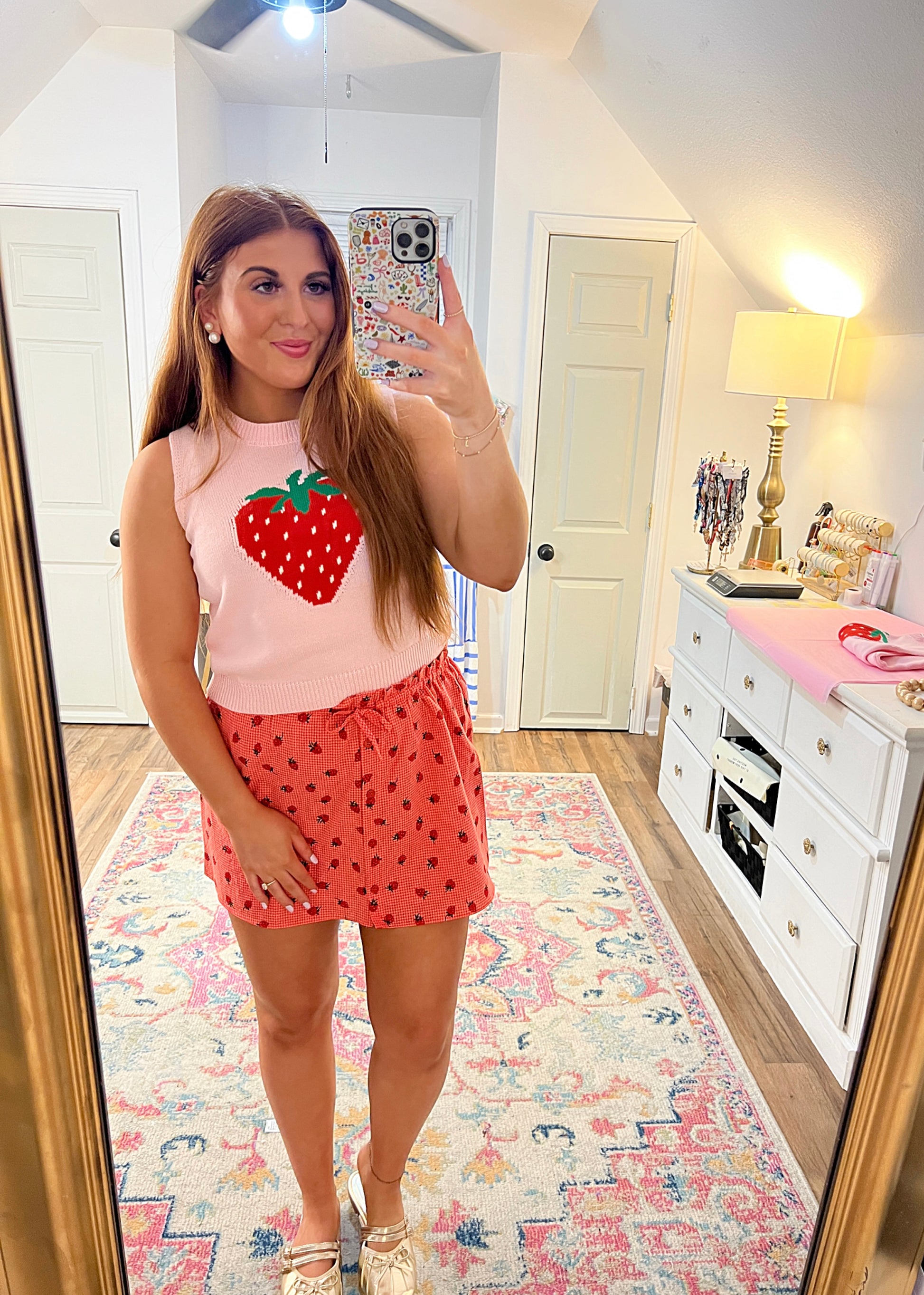 Strawberry Sleeveless Knit Top