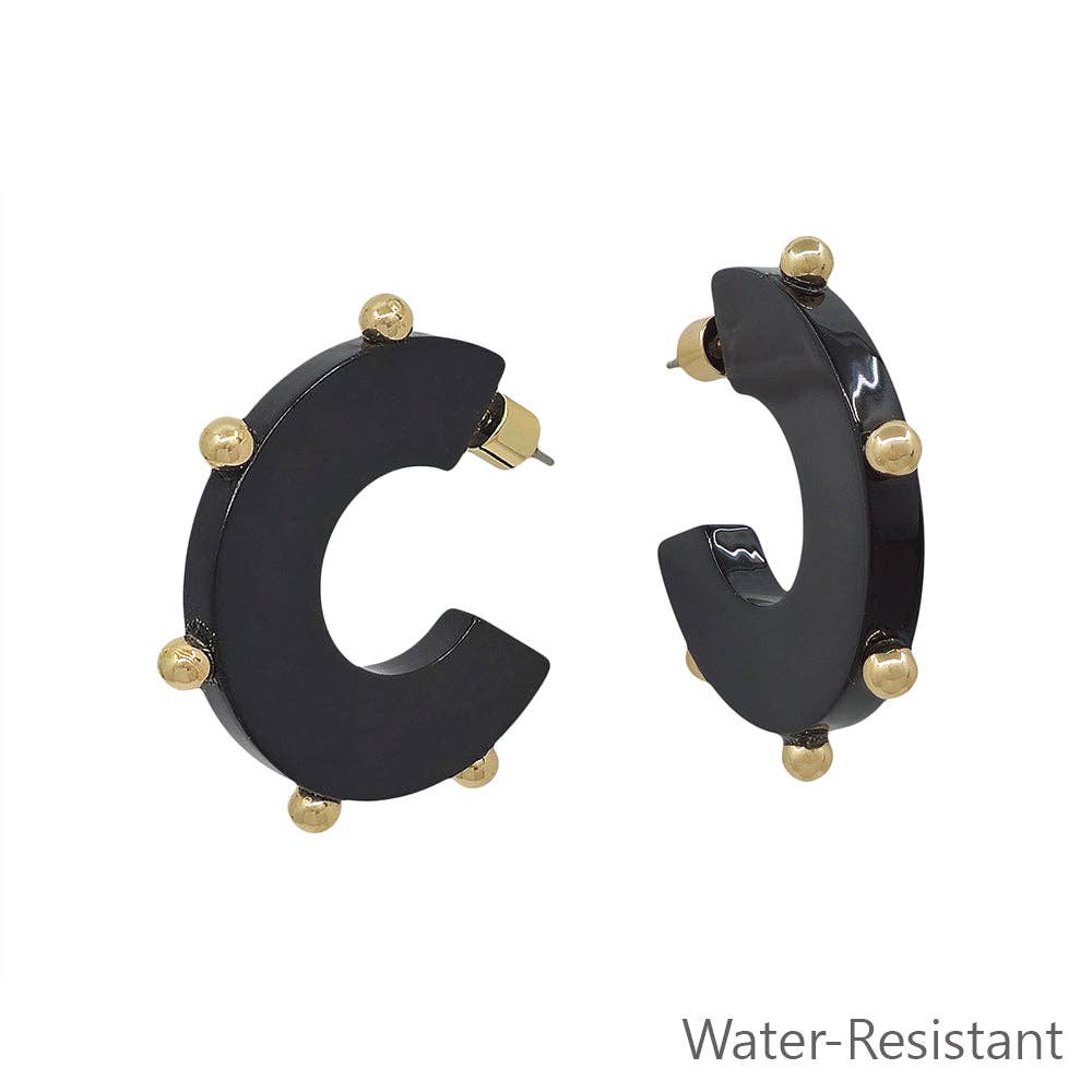 Black Gold Beaded Dot Hoops