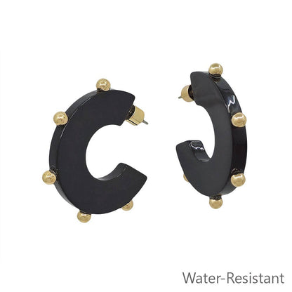 Black Gold Beaded Dot Hoops