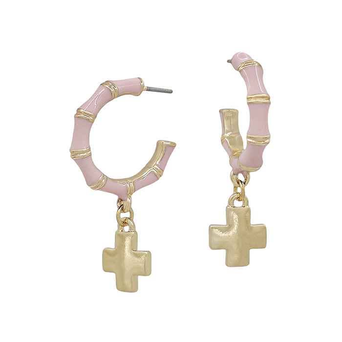 Blush Pink Cross Charm Earrings