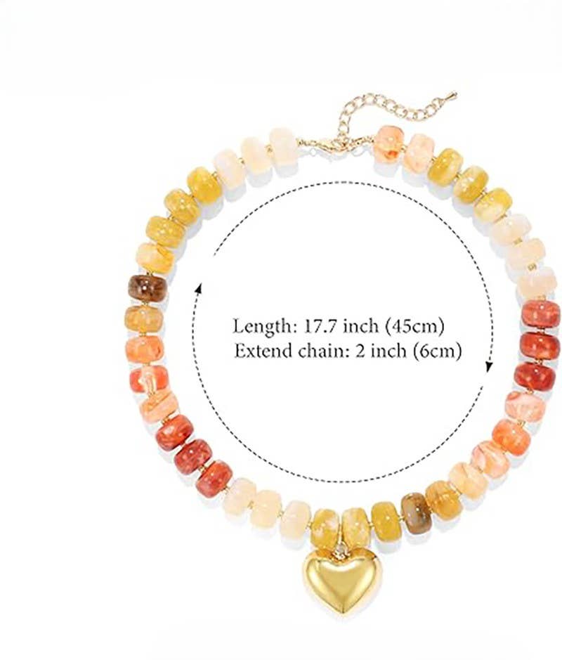 Colorful Beaded Necklace with Heart Pendant