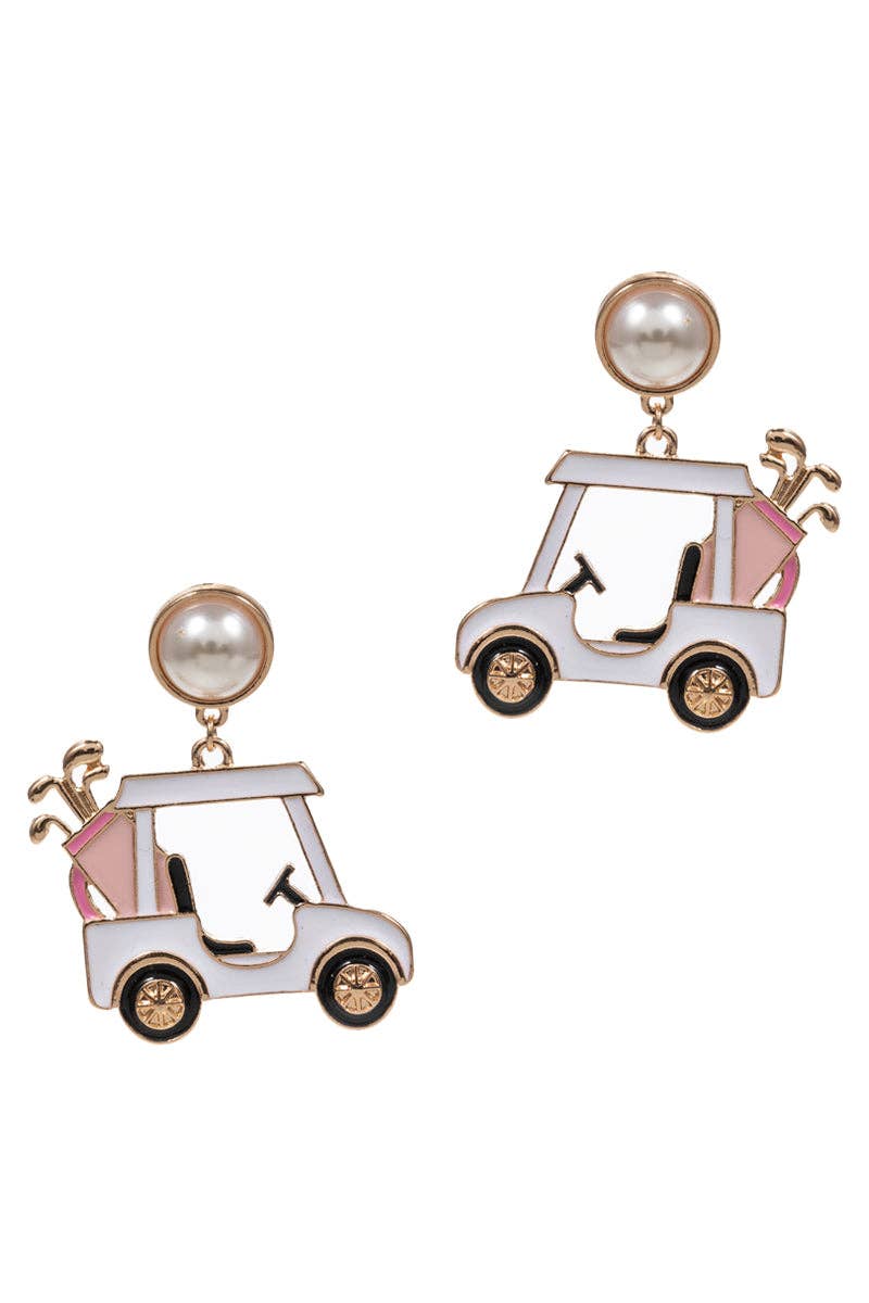 Golf Cart Pearl Post Earrings