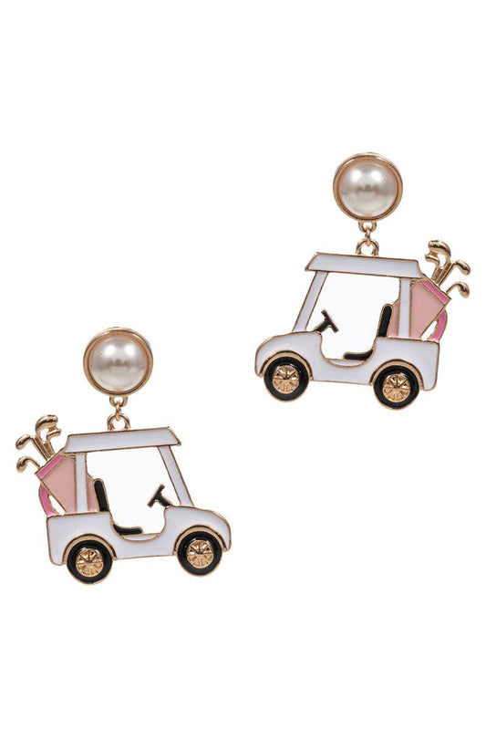 Golf Cart Pearl Post Earrings