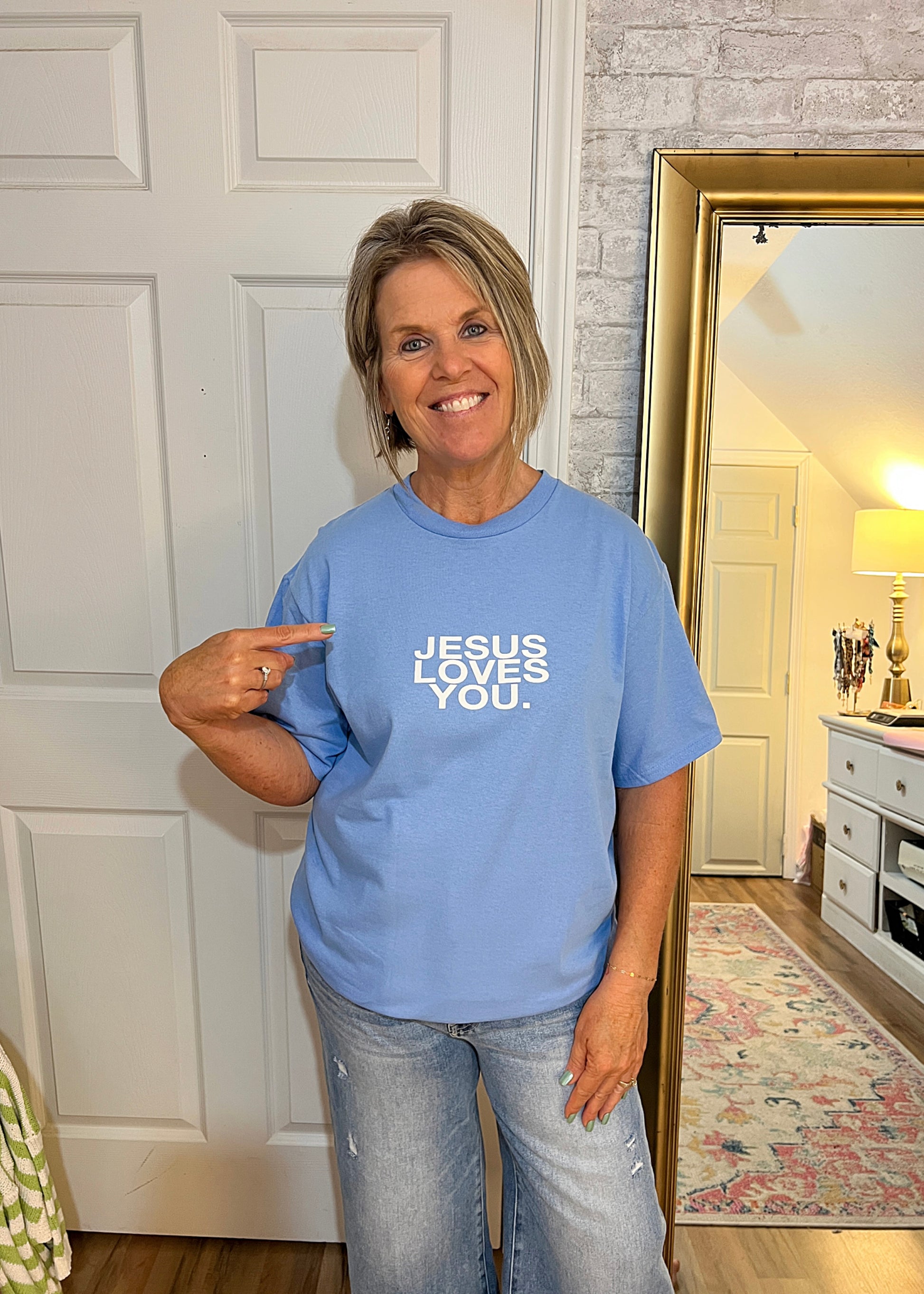 Blue Jesus Loves You Tee
