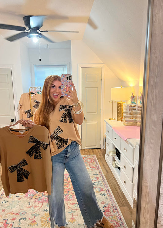 Washed Leopard Bow Top