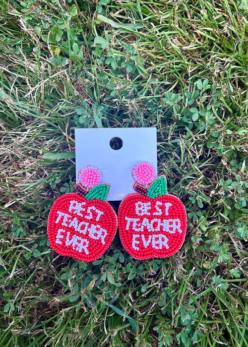 Best Teacher Ever Beaded Post Earrings
