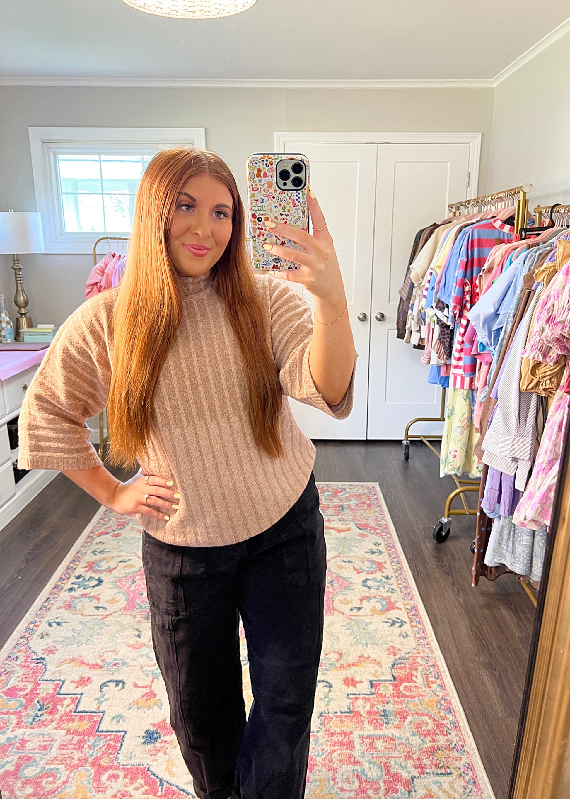 Blush Ribbed Mock Neck Sweater