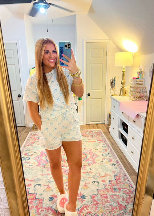 blue bow pajama set for women