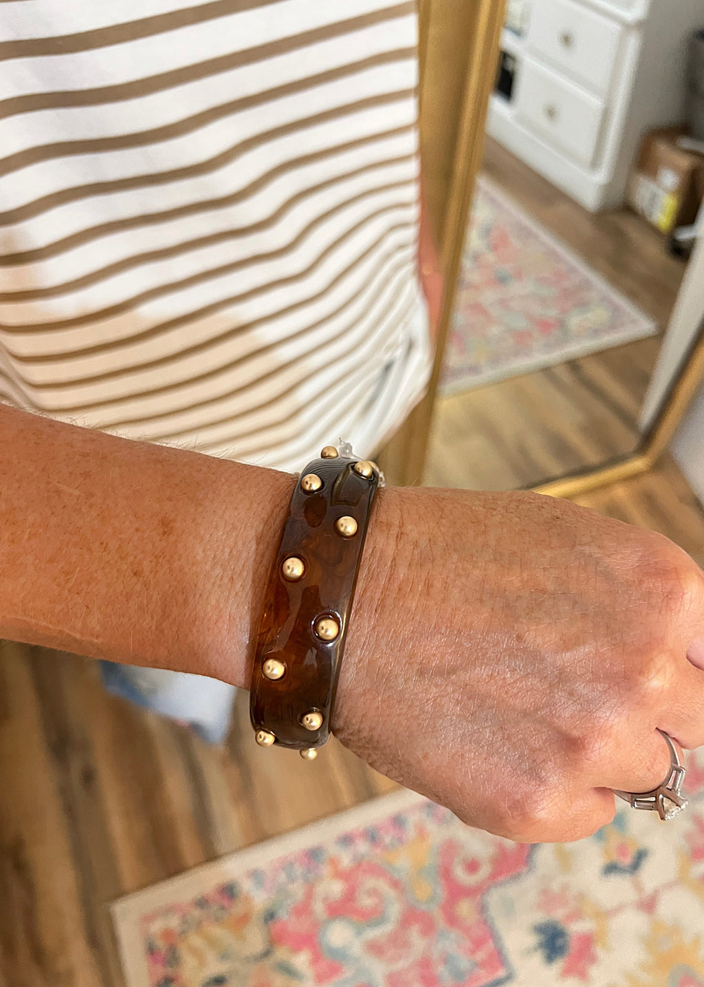 Brown Bangle with Gold Studded Accents