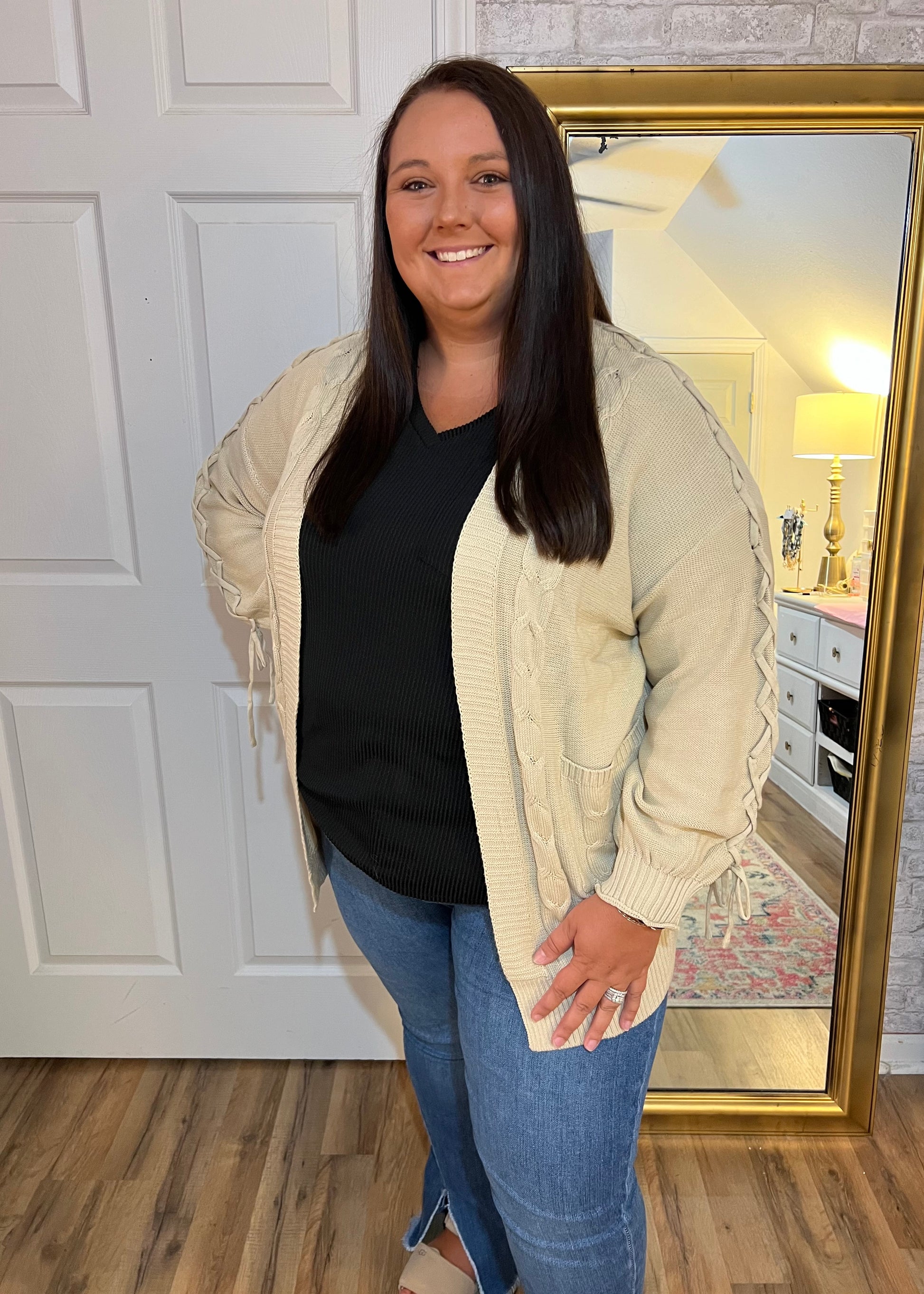 women’s cozy cardigan neutral knit, plus size