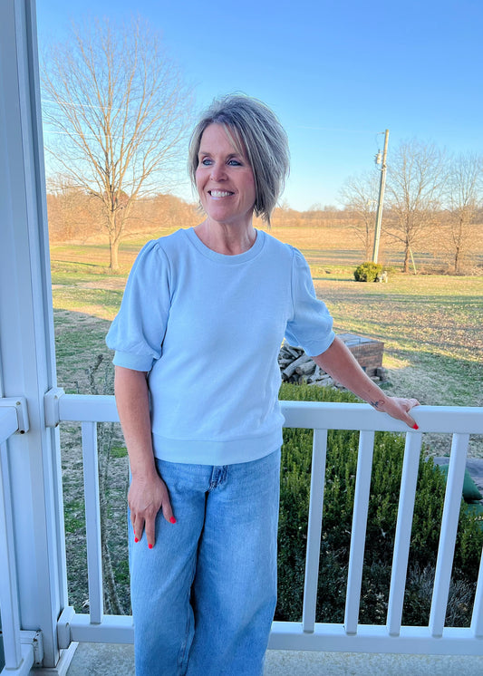 Ice Blue Puff Sleeve Top
