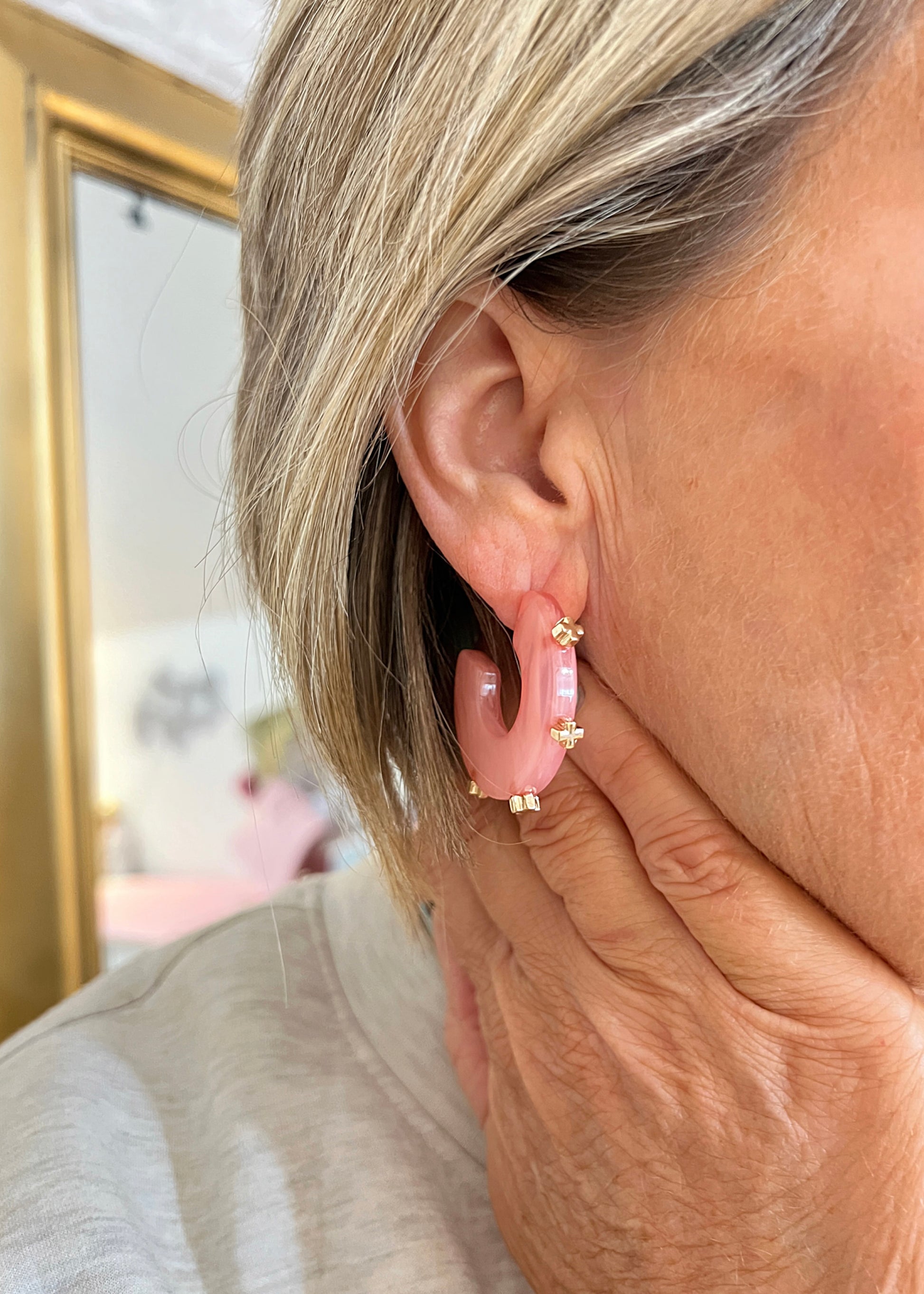 Pink Gold Studded Earrings