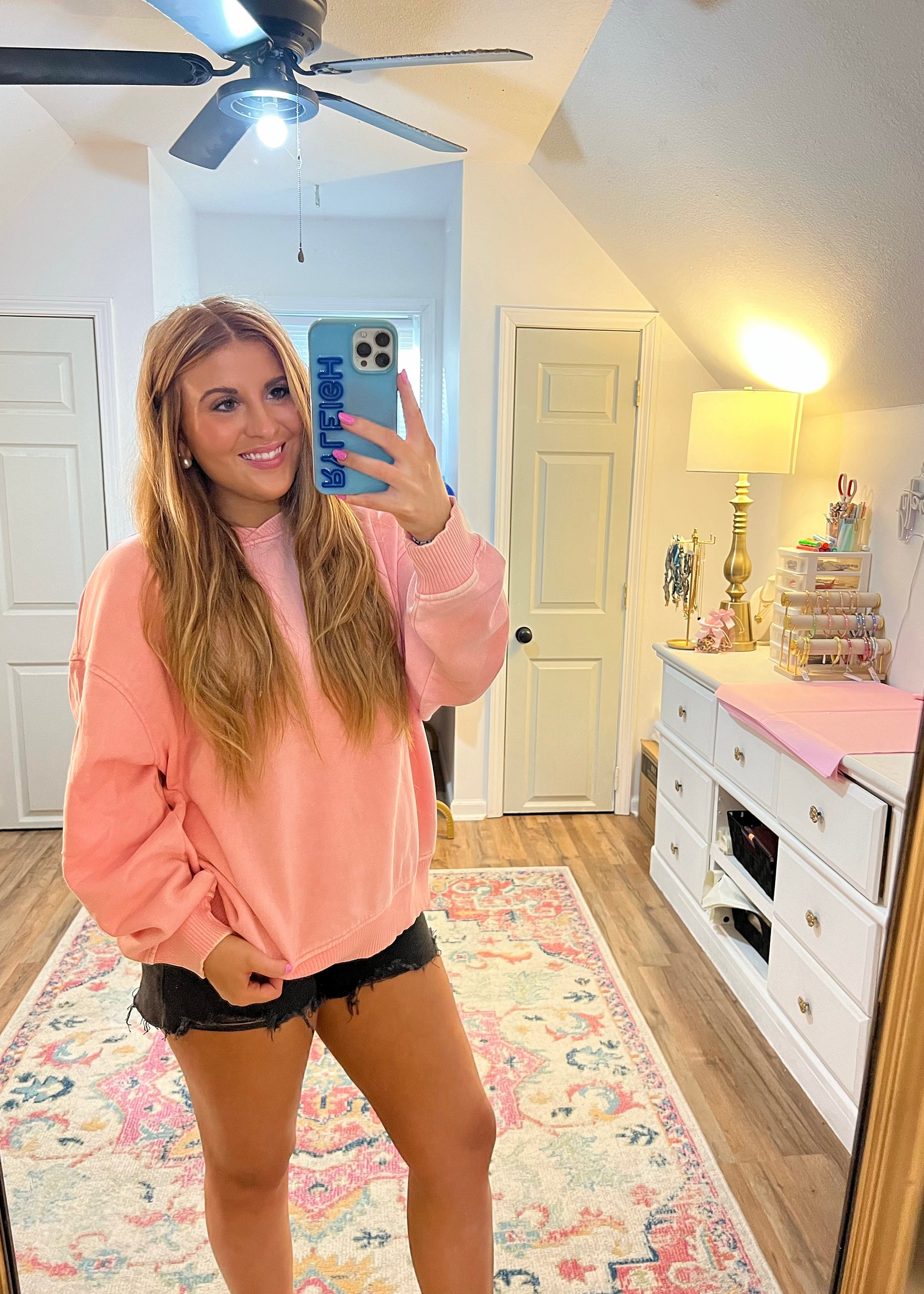 Bubble Gum Pink Acid Wash Crewneck