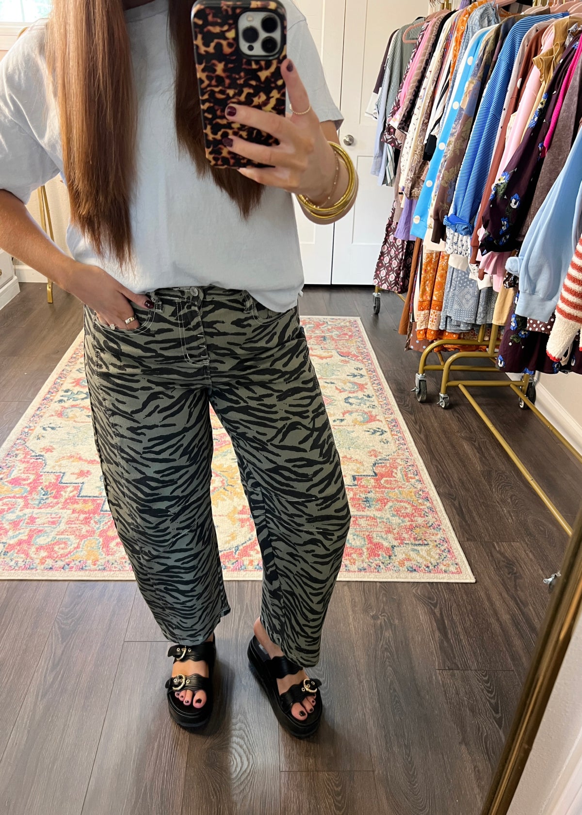 Zebra Print Barrel Jeans