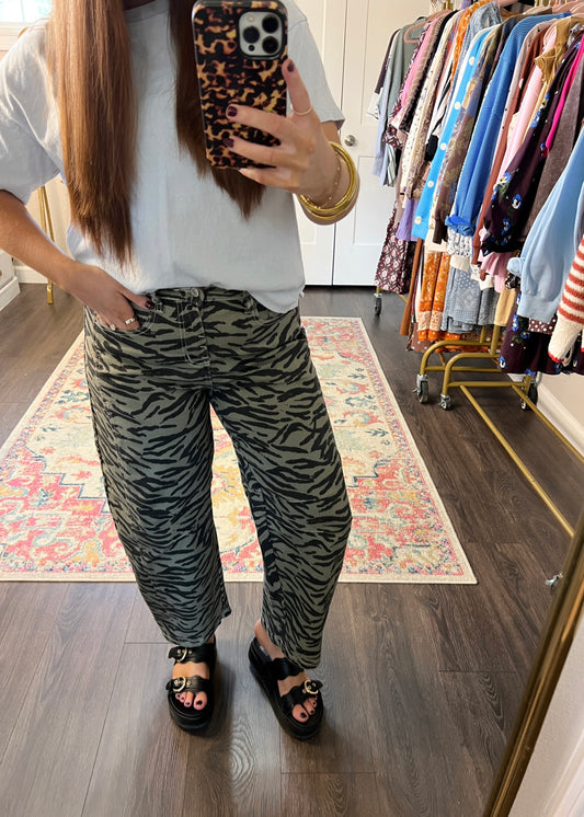 Zebra Print Barrel Jeans