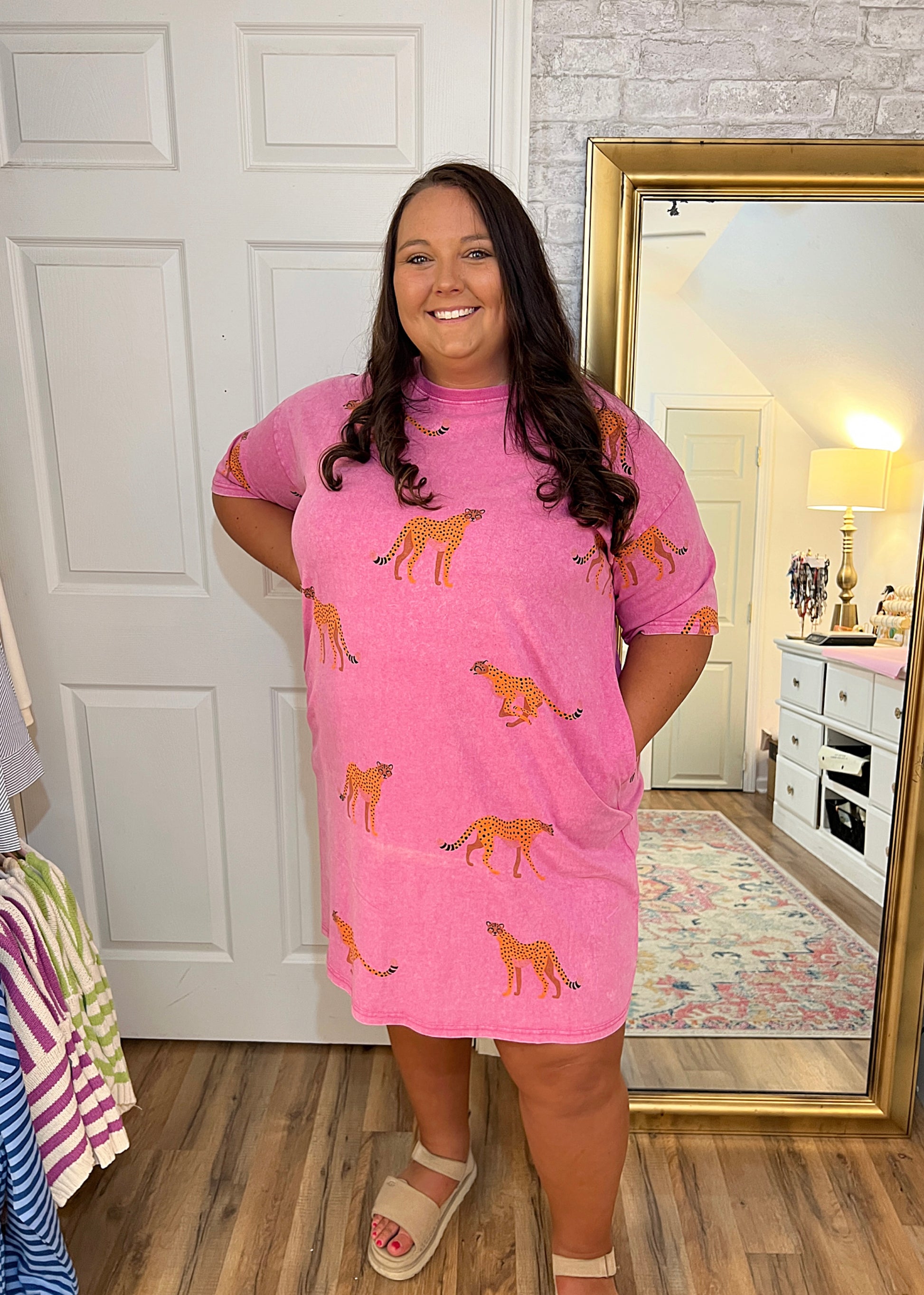 Magenta Cheetah T-Shirt Dress Plus