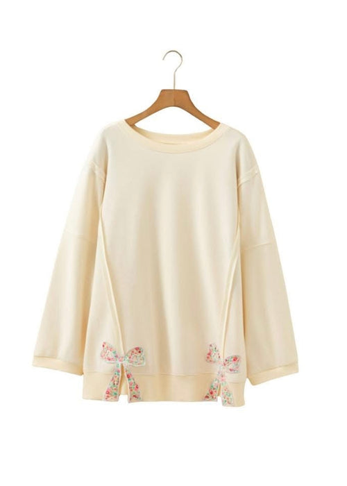 Beige Bow Pullover Plus
