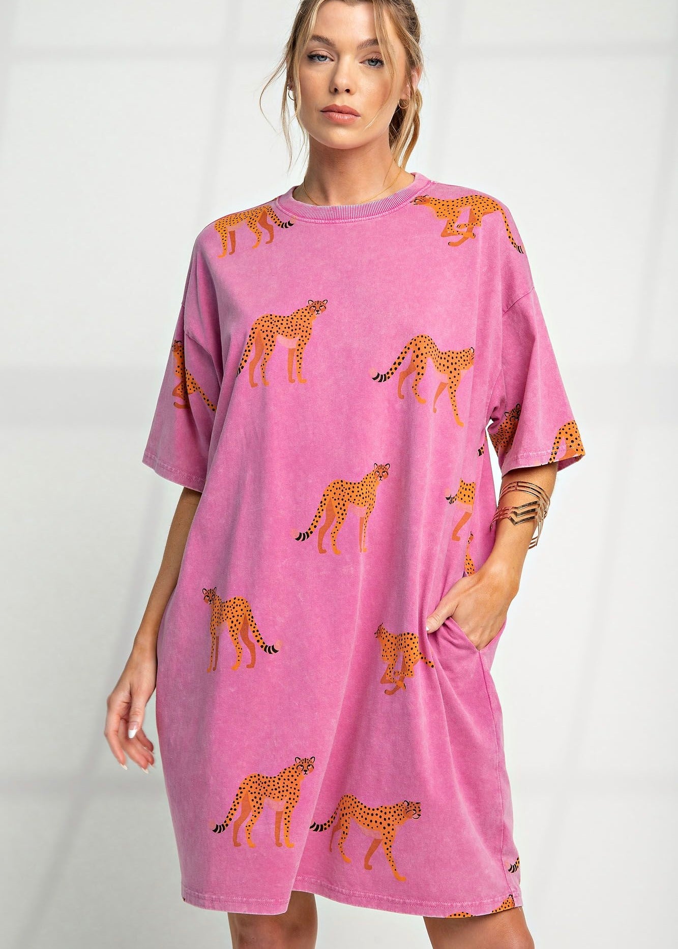 Magenta Cheetah T-Shirt Dress Plus
