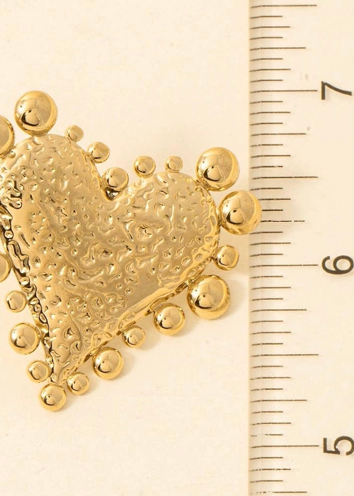 Gold Dipped Intricate Heart Large Stud Earrings