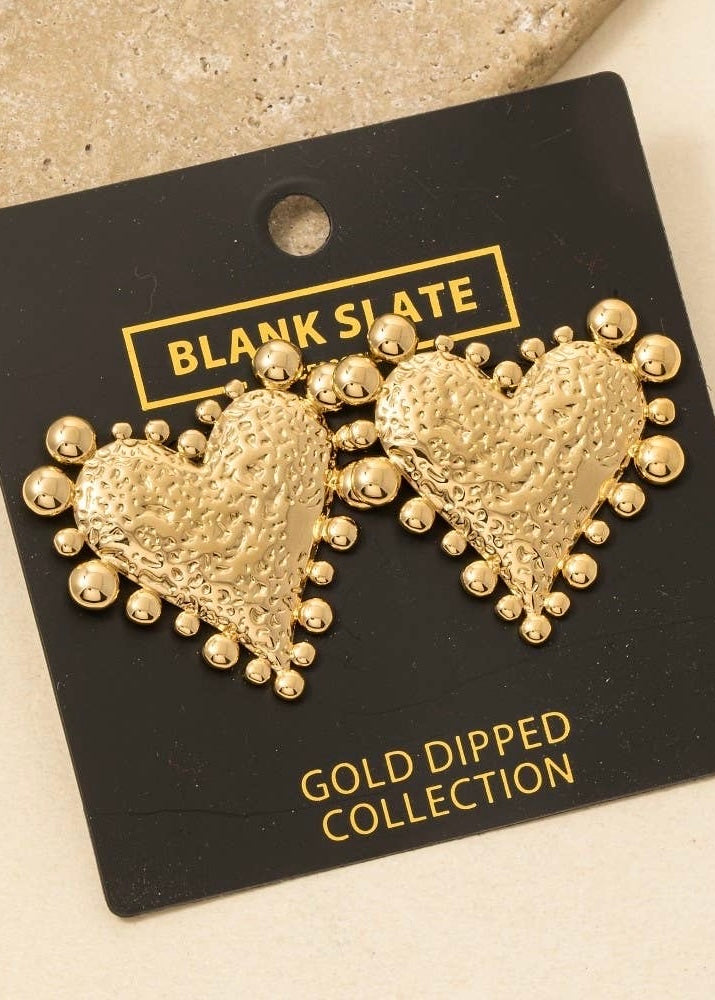 Gold Dipped Intricate Heart Large Stud Earrings