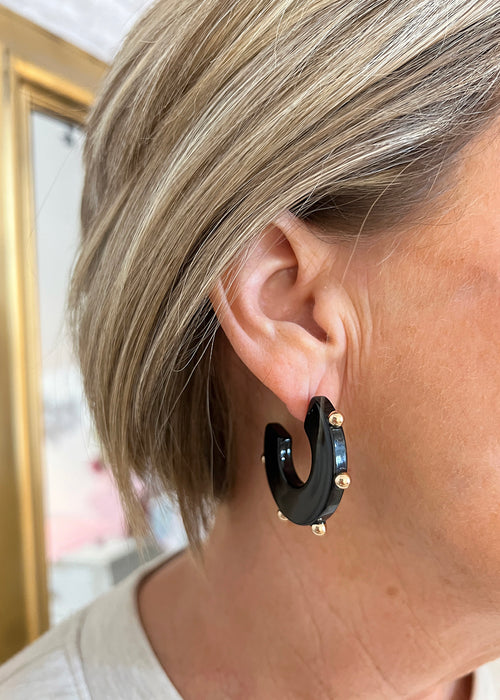 Black Gold Beaded Dot Hoops