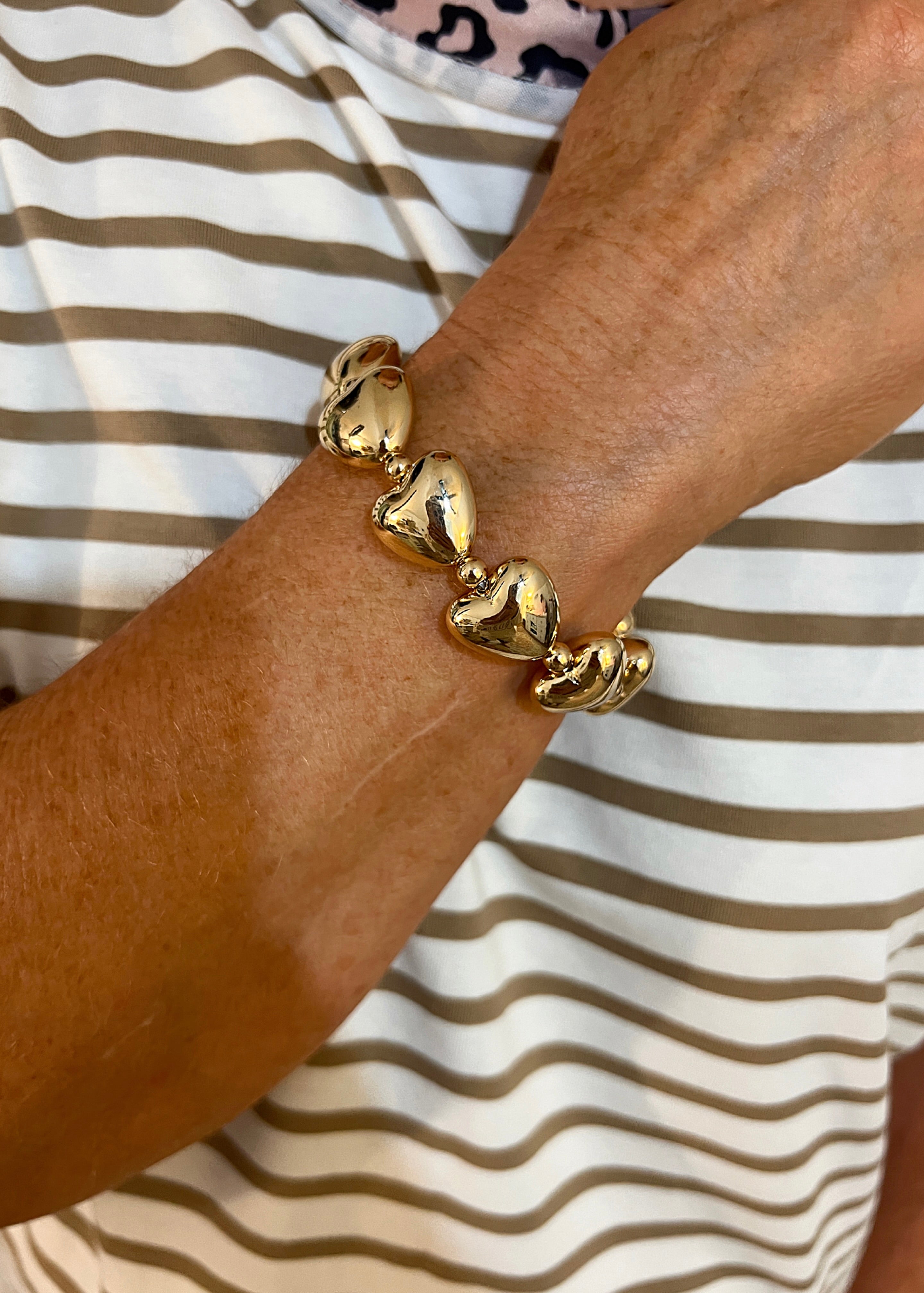 Gold Puffy Heart Stretch Bracelet