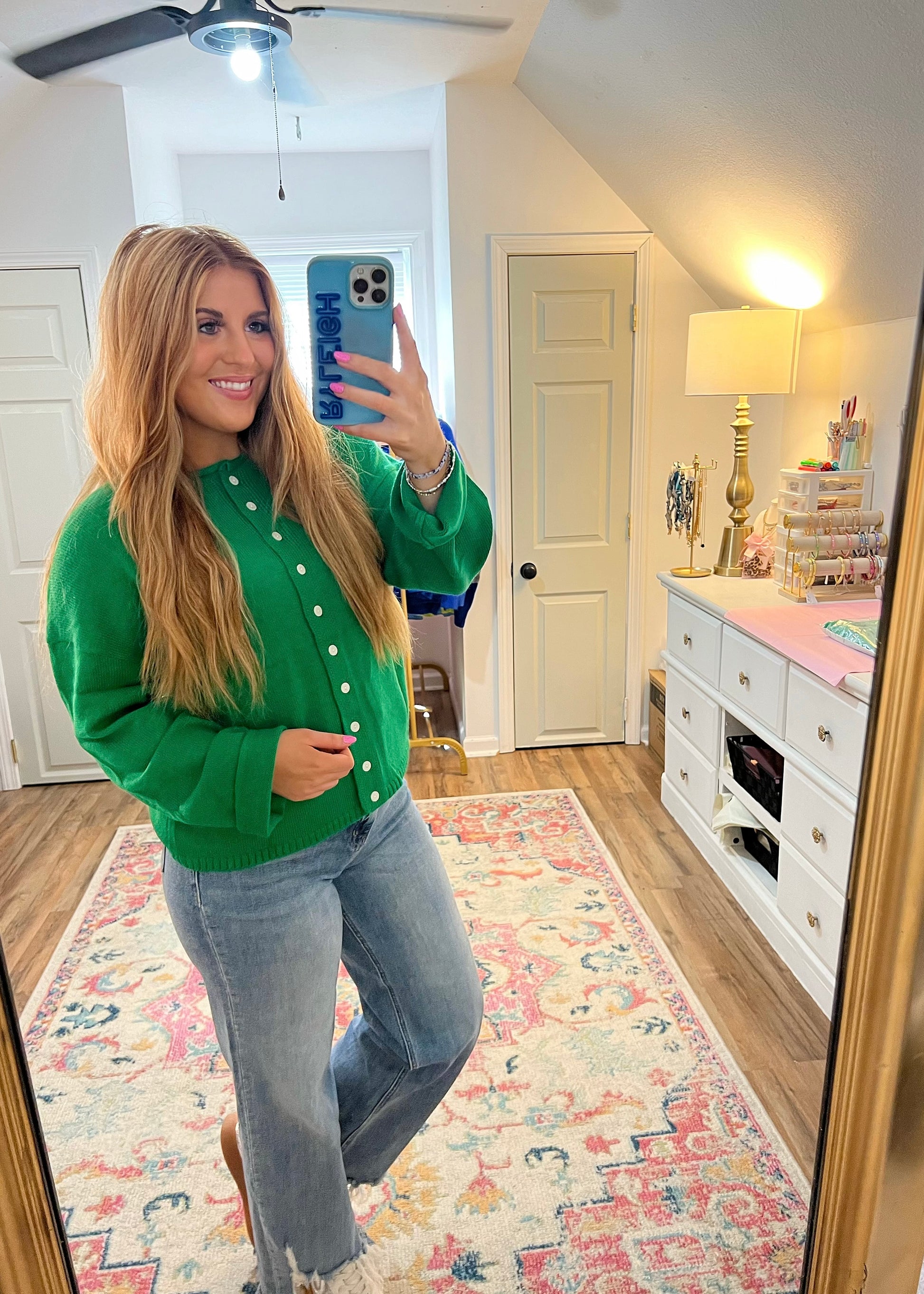 green knit sweater soft cozy top, green cardigan top