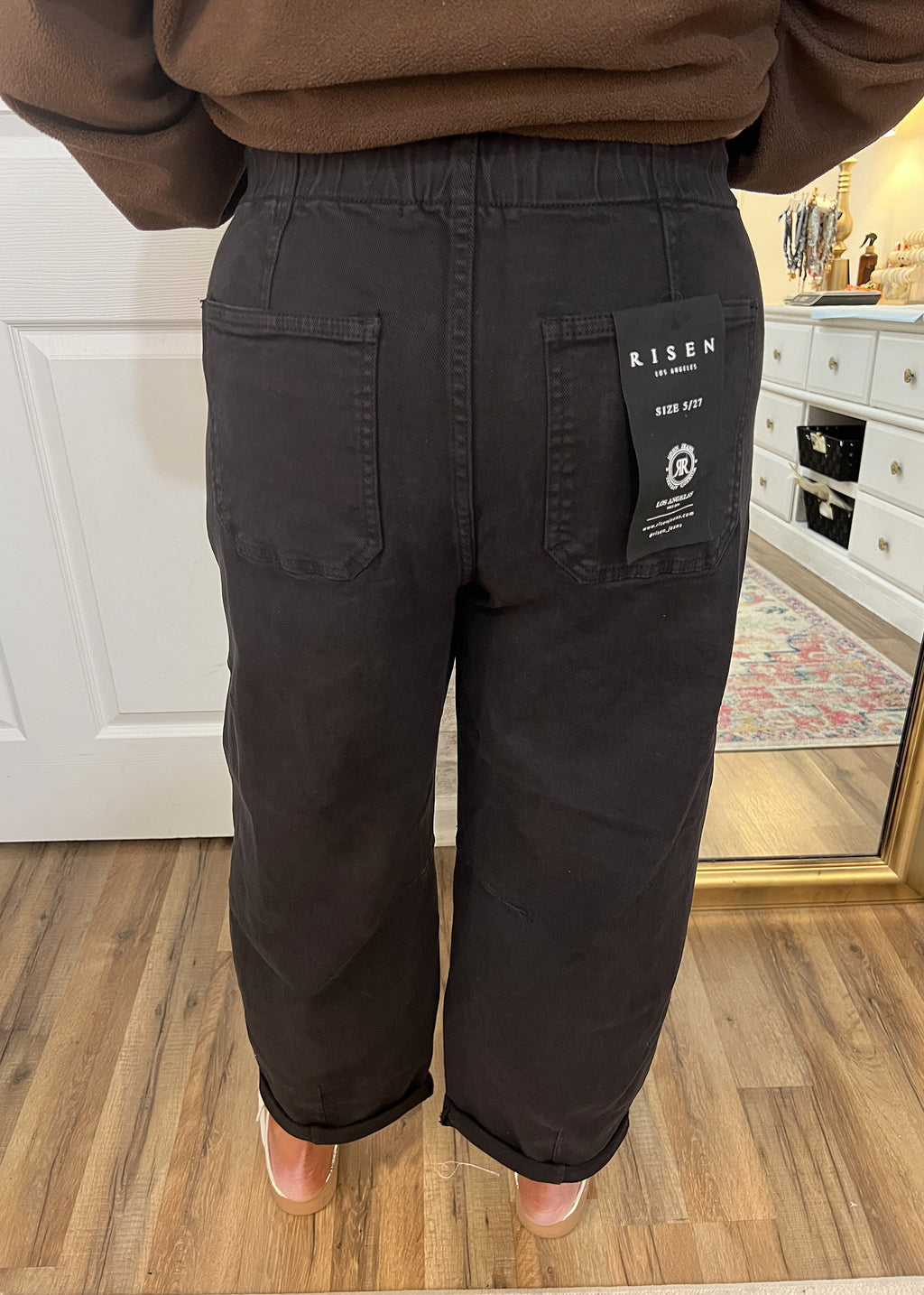 Back view of Risen Cargo Barrel Jeans showing relaxed barrel silhouette