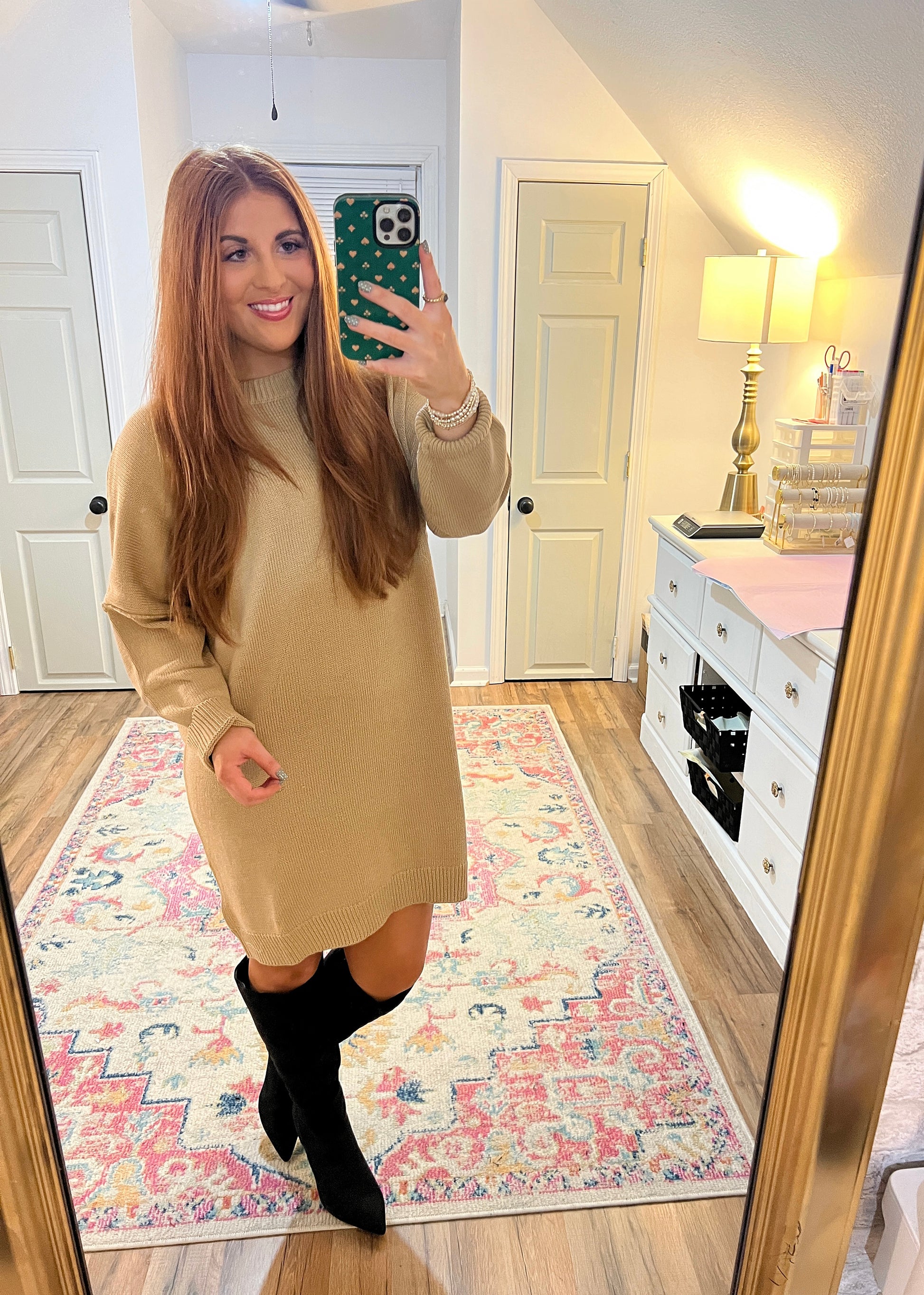 Cozy long sleeve sweater dress with soft knit fabric