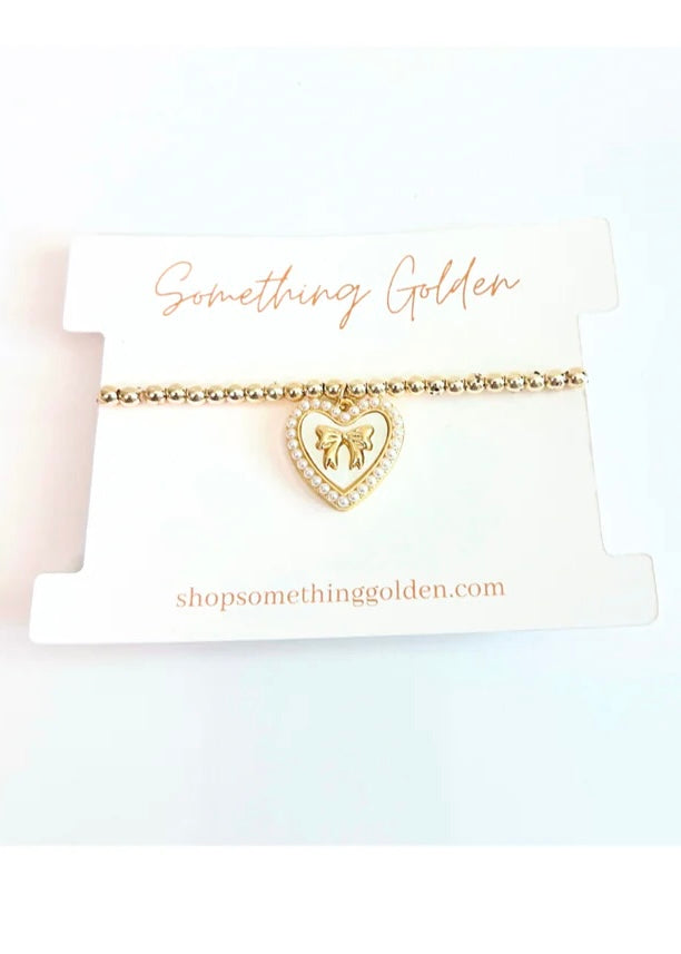 heart and bow charm beaded bracelet women’s boutique jewelry