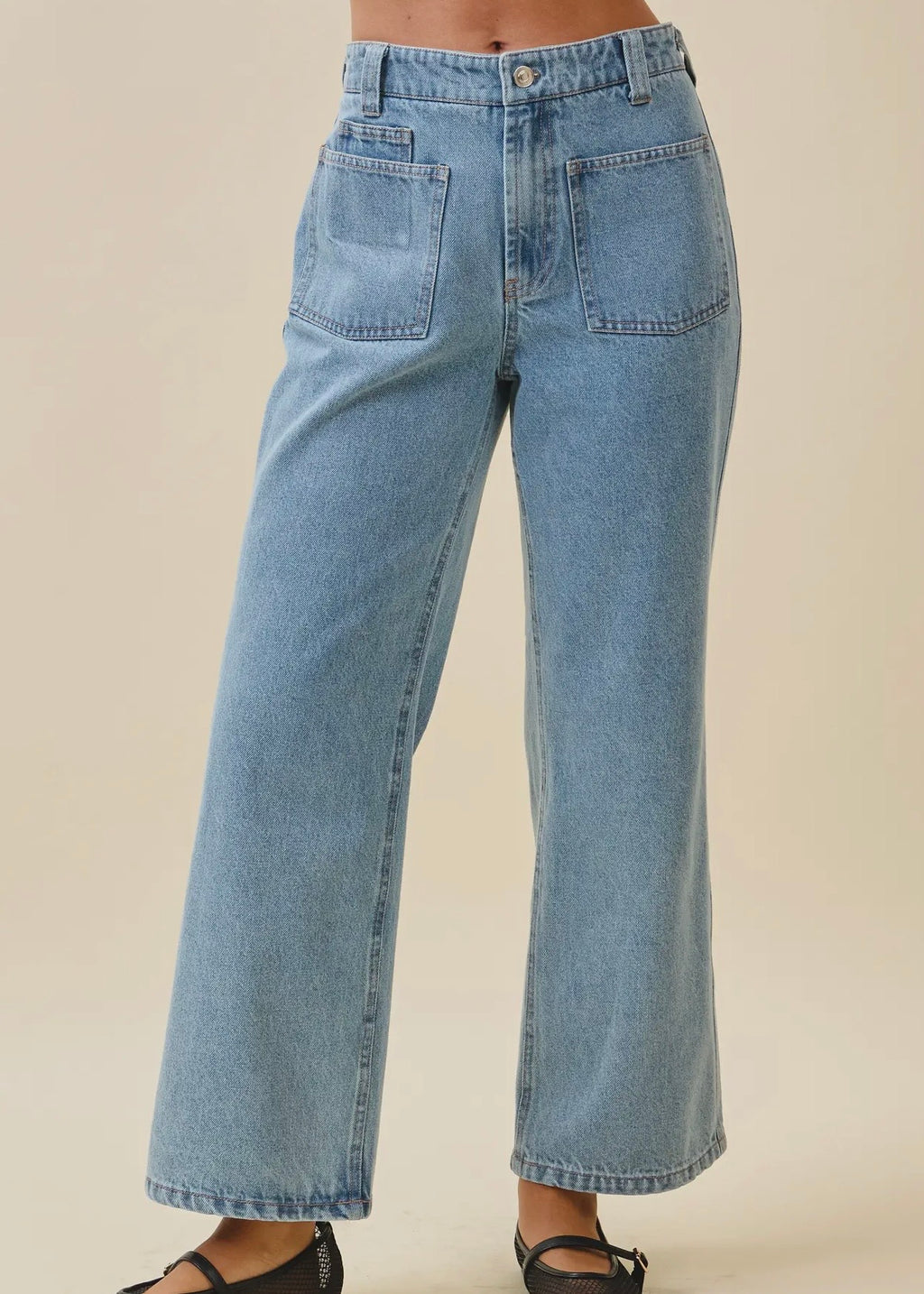 Women’s patch pocket jeans, front view