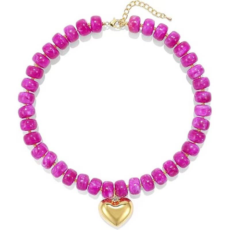 Colorful Beaded Necklace with Heart Pendant