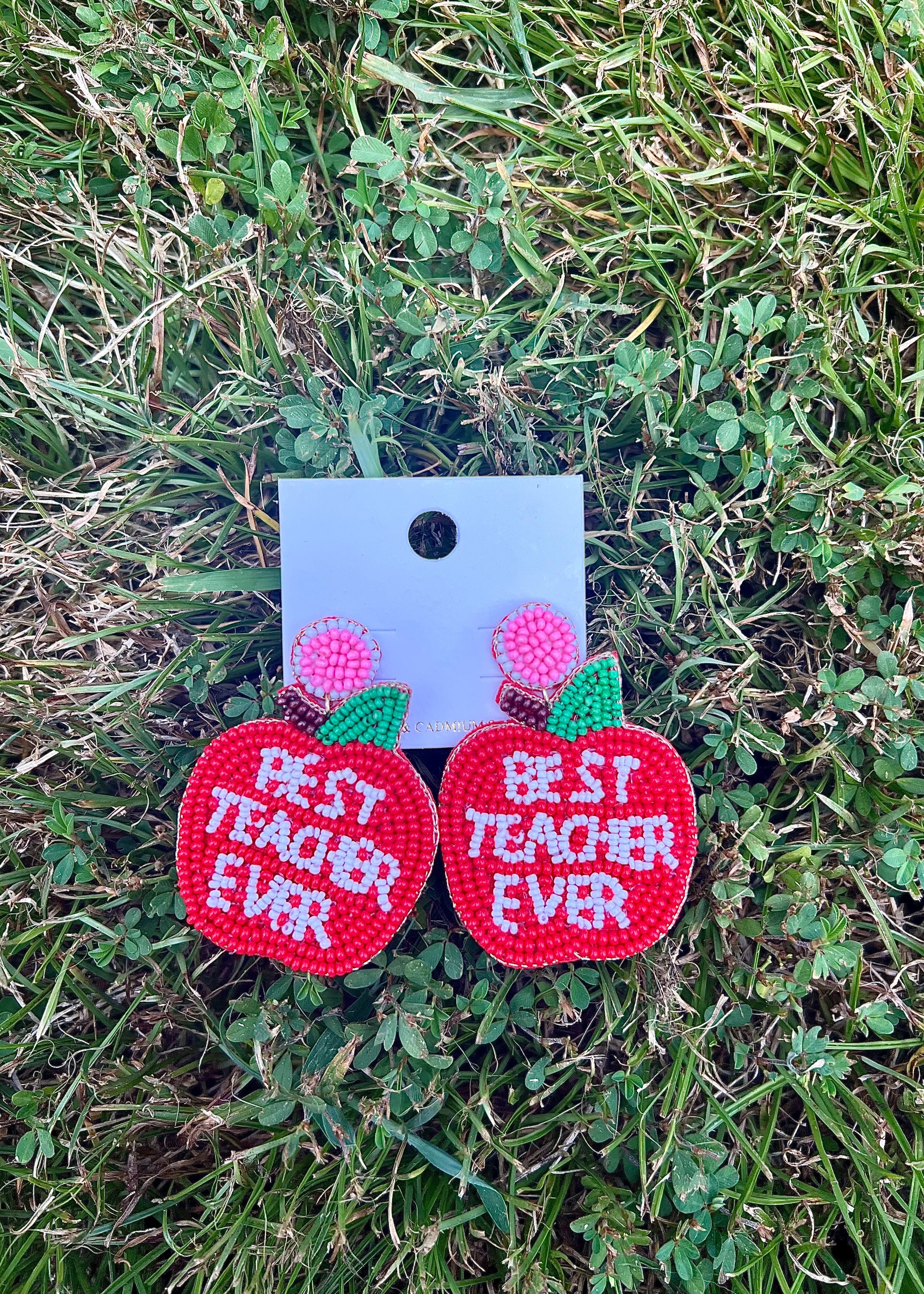 best teacher ever beaded post earrings