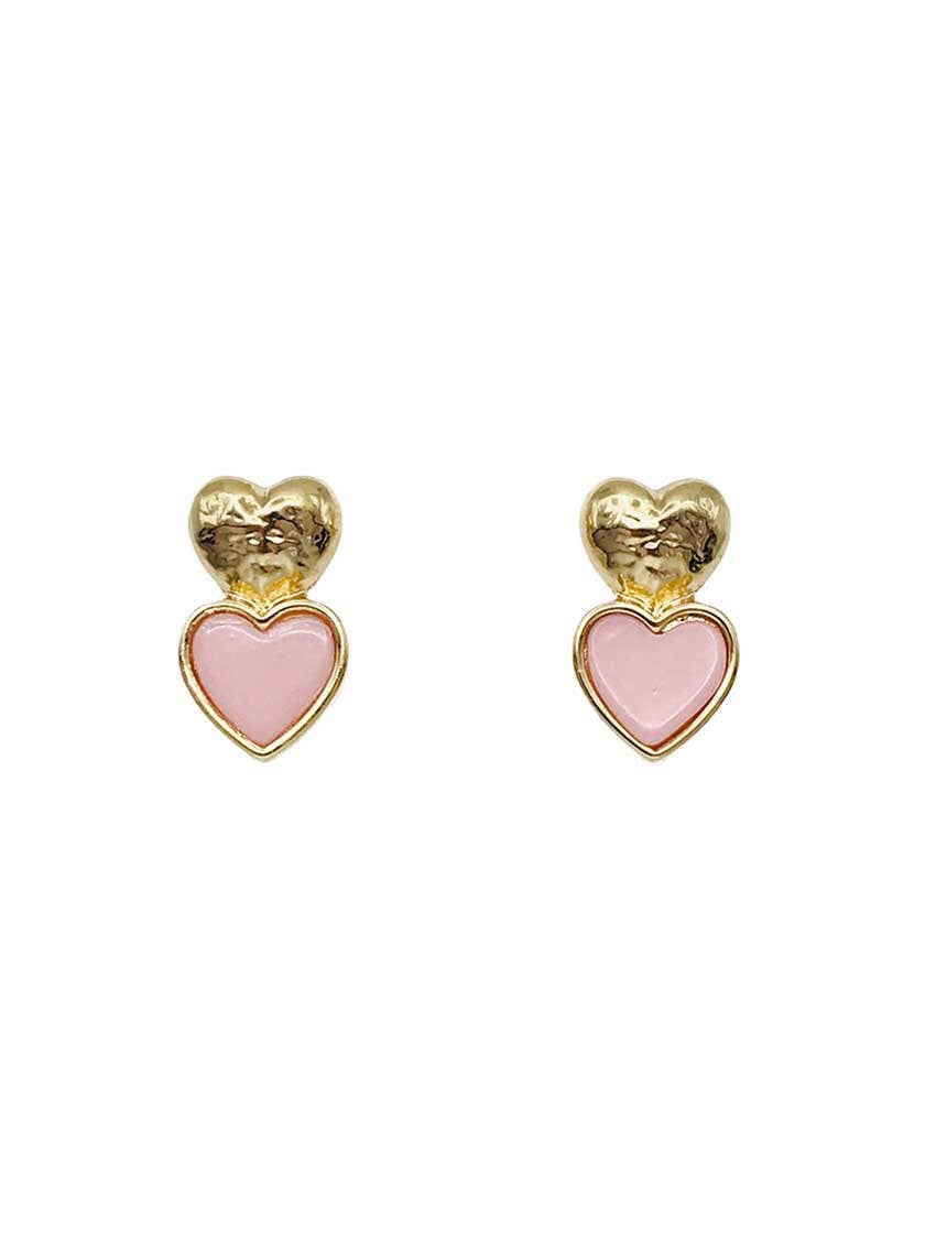 Gold Pink Heart Earrings