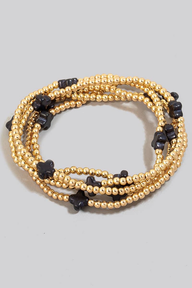 Cross Charm Metallic Beaded Bracelet