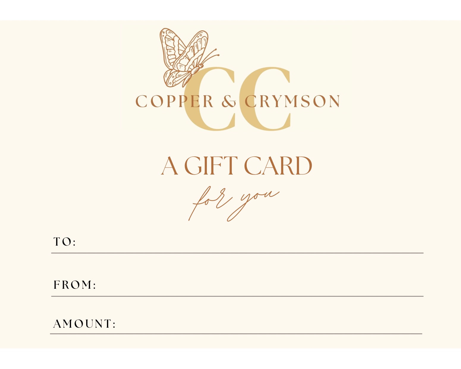 Copper & Crymson e-gift card design for online shopping