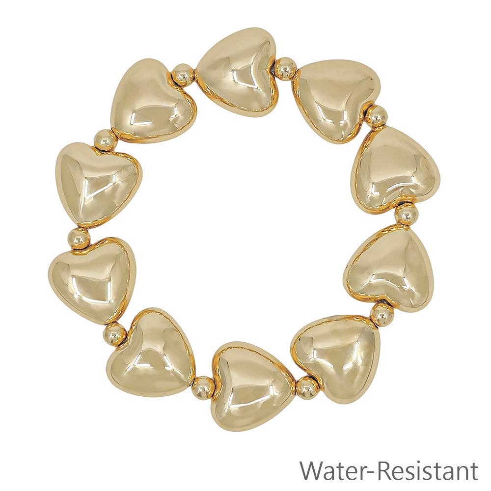 Gold Puffy Heart Stretch Bracelet