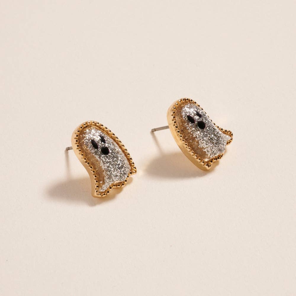 Sparkly Glitter Ghost Halloween Stud Earrings