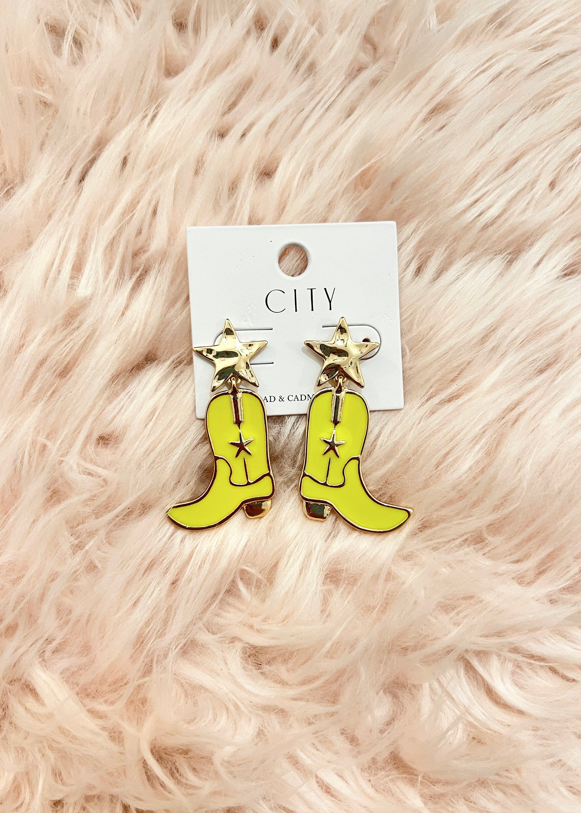 yellow and gold cowboy boot earrings