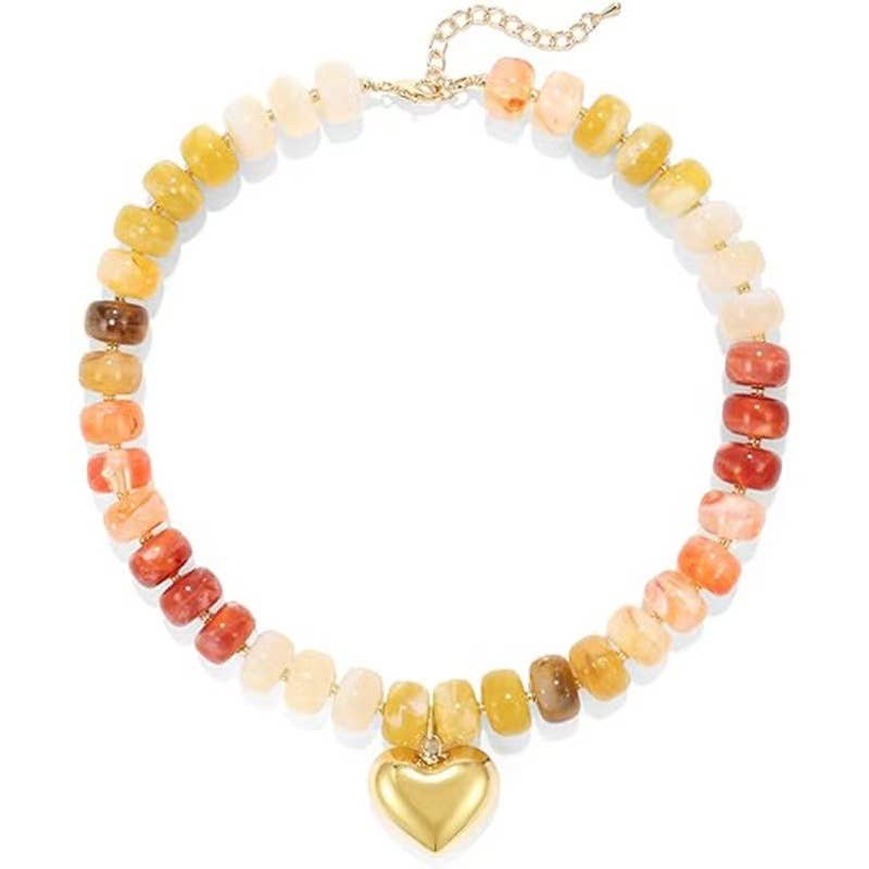 Colorful Beaded Necklace with Heart Pendant
