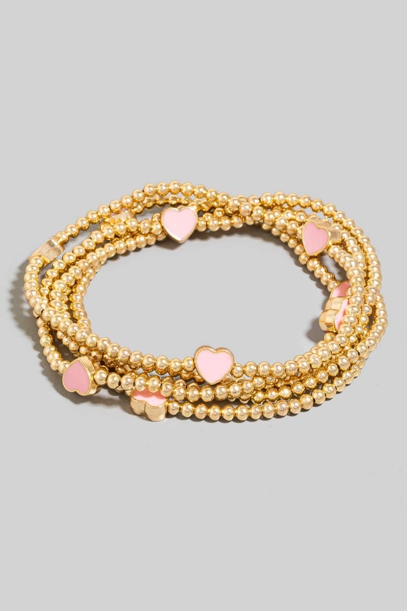 heart charm metallic beaded bracelet women’s jewelry