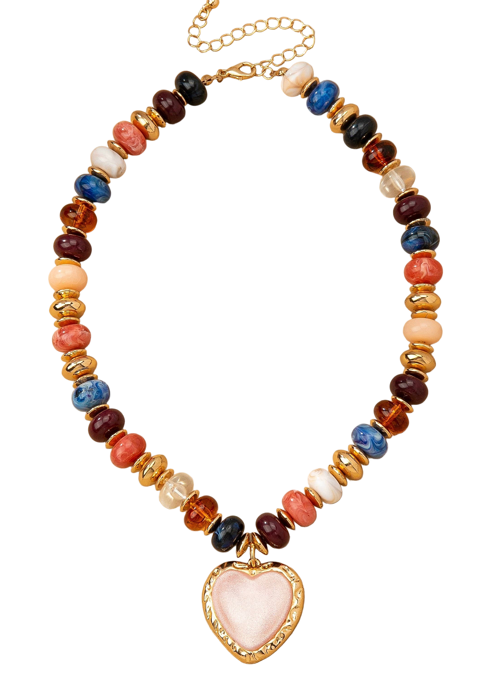Necklace with multicolored beads and a heart-shaped pendant 