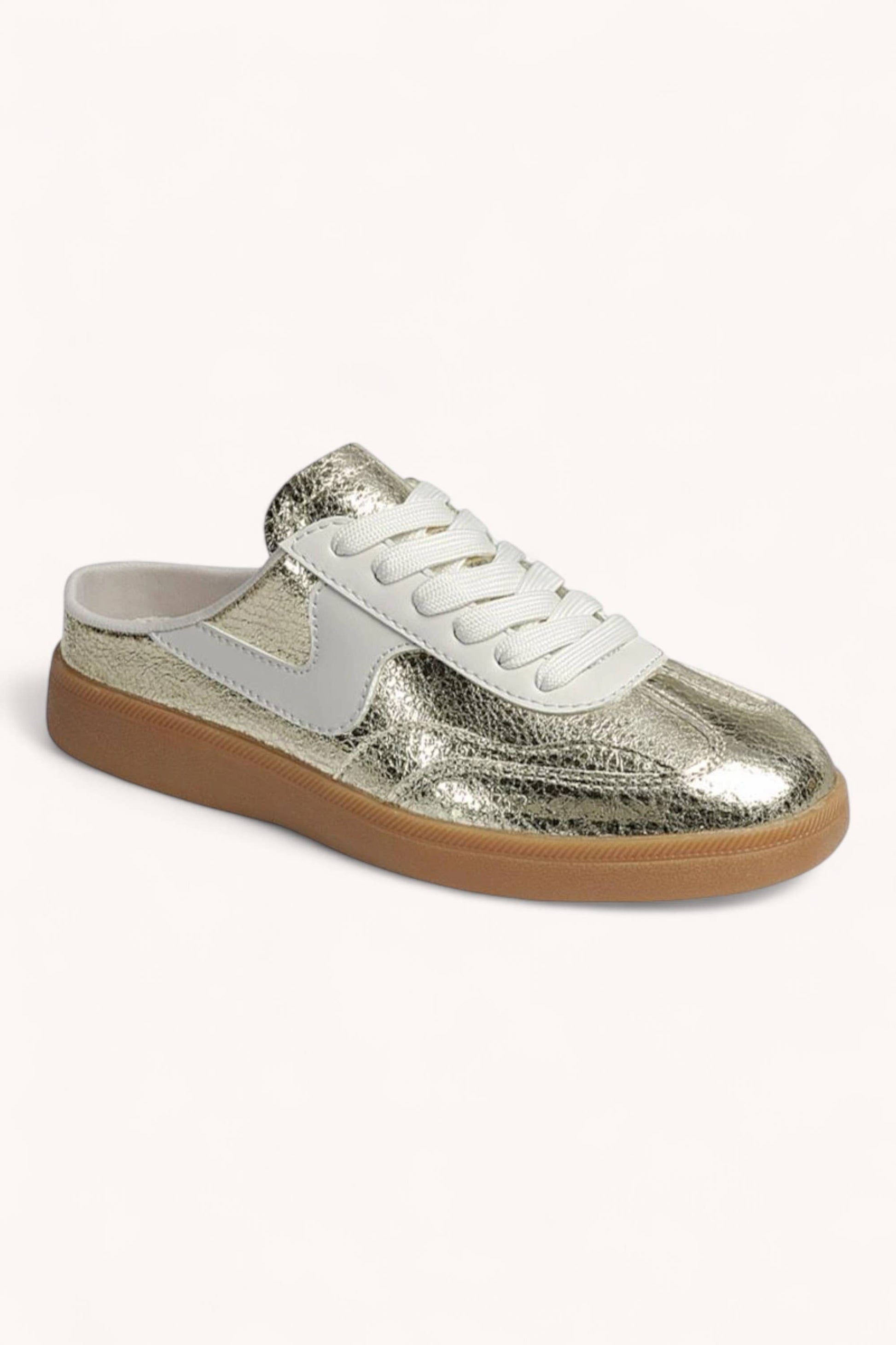 Close-up of gold casual slip-on sneaker, Jessi Sneaker style