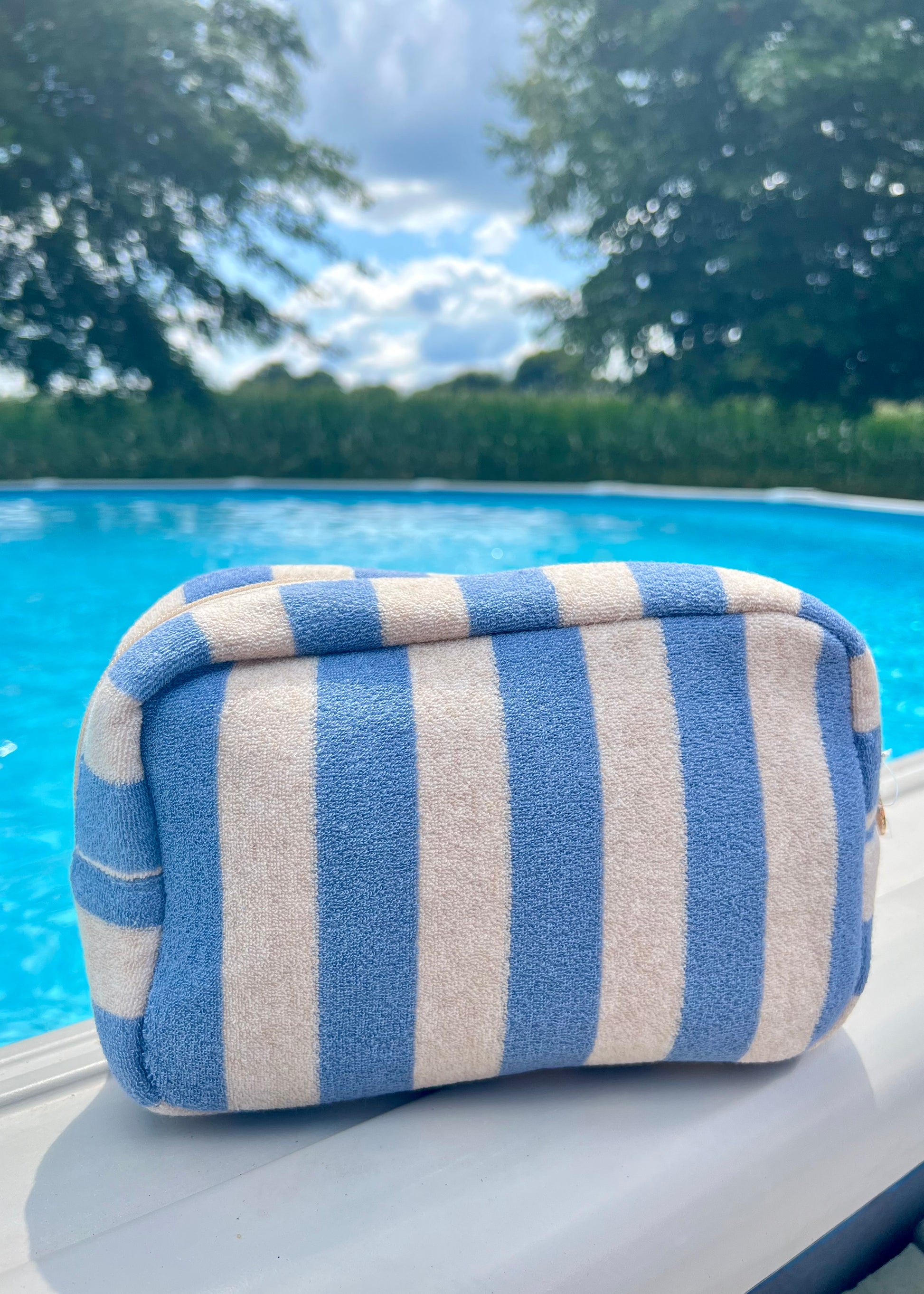 terry fabric striped pouch boutique bag