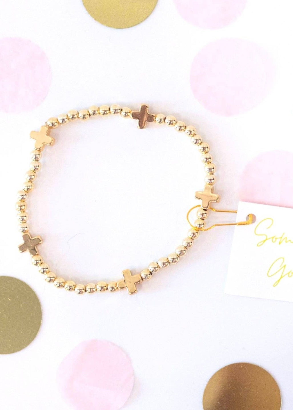 gold cross beaded bracelet women’s boutique jewelry