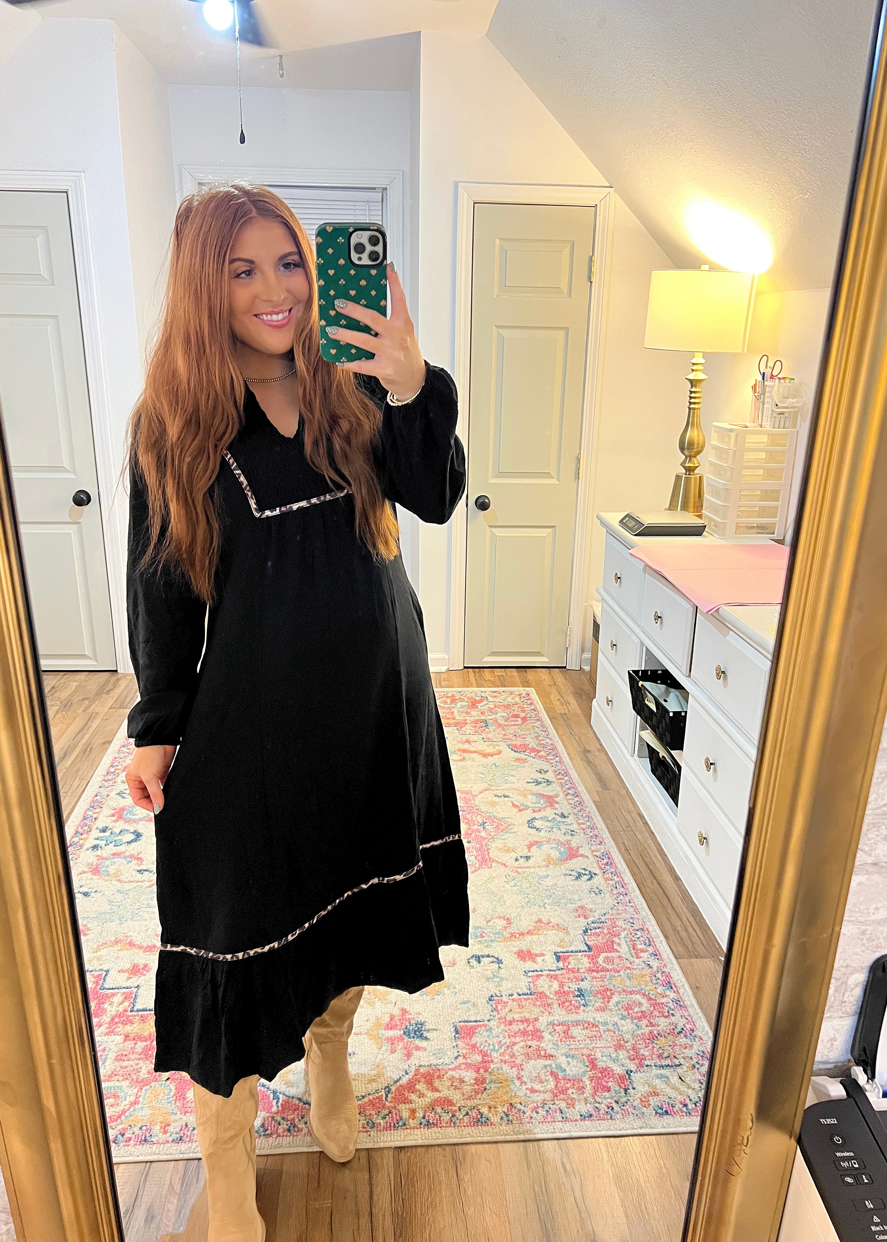 Black Leopard lined dress with long sleeves